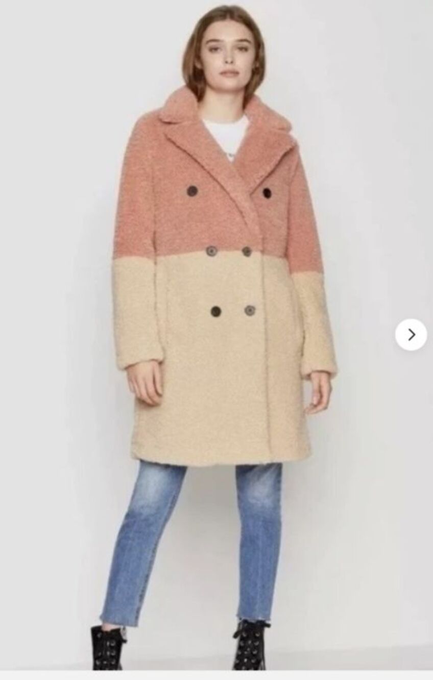 Women's BCBGeneration Blush Pink Beige Faux Fur Teddy Shearling Coat Size XS